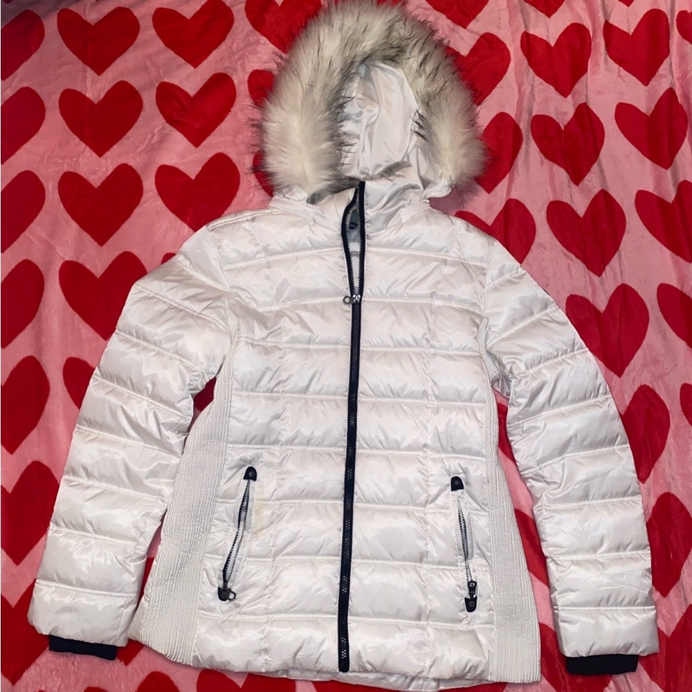 Nautica Womens Faux Fur Trim Hooded Midweight Puffer Jacket